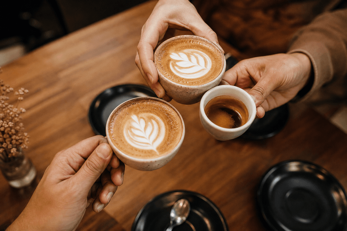 Personas brindando con café
