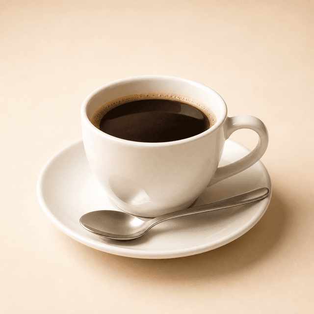 Taza de café americano en plato blanco